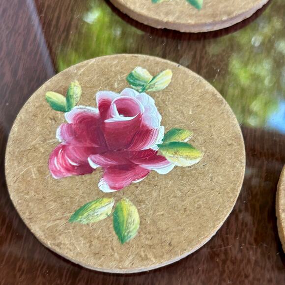 Vintage Hand-Painted Rose Coasters – Set of 4 – 3.5” Diameter - Picture 5 of 8